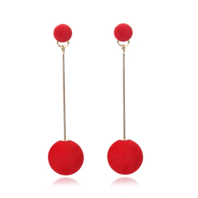

Simple fashion long little ball of fur ear rings for women