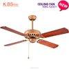 Vintage Design Yellow Bronze Solid Wood Blades Electric Remote Control Ceiling Fan