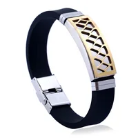 

2019 Daily Wear Trendy High Quality Rubber Bangle 316 L Stainless Steel Men's Silicone Bracelet for Business Male Hand Band