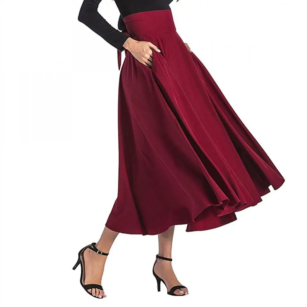 

mixed fabric & cotton plain dyed solid color high waist latest design women long skirt 188959