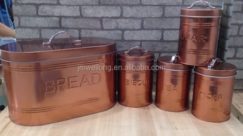 Set Of 5 Rose Gold Metal Bread Bin Sugar Coffee Tea Biscuits Storage Set Of 5 Rose Gold Metal Bread Bin Sugar Coffee Tea Biscuits Storage Canisters