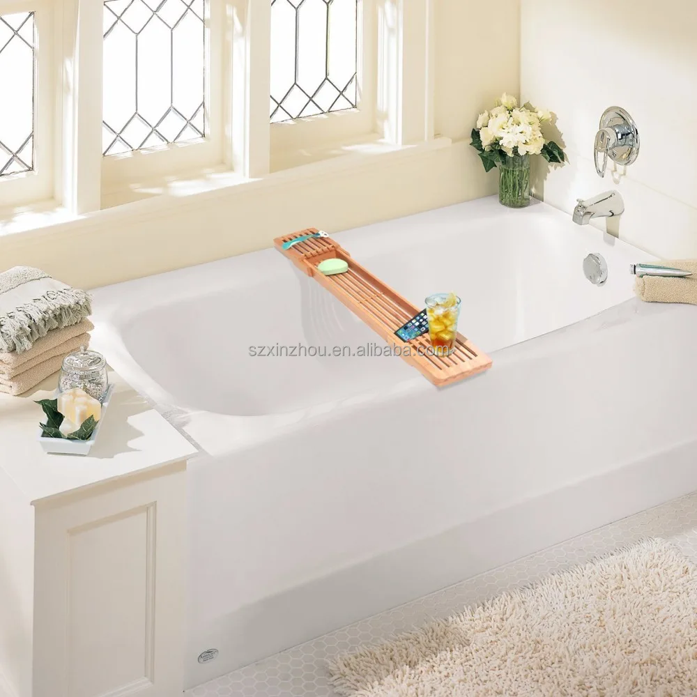 
ToiletTree Products Adjustable 100% Natural Bamboo Wooden Bathtub Caddy with Extending Sides 