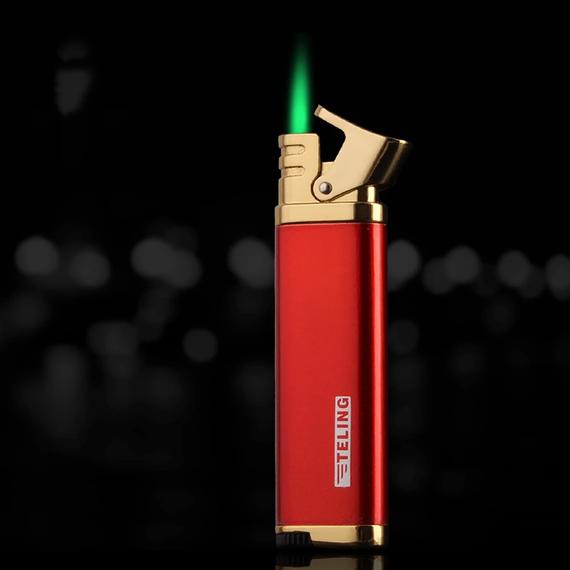 TL583-1 Creative Personalized Metal Straight Green Flame Gas Lighter Windproof