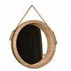 Circular Barrel Shape Rural Wooden Frame Makeup Metallic Mirror