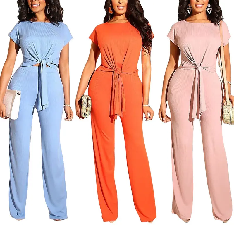 

2 PIece Set Women Summer Solid Color Long Jumpsuits Casual For Women 90315-MX39