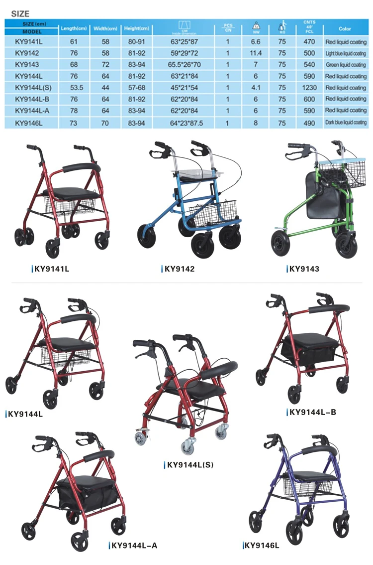 Kaiyang 4 Wheel Aluminium Rollator Walker New Design Drive Folding
