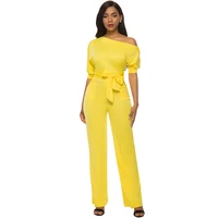 

2019 Spring One Shoulder Office Wear With Sashes Women Jumpsuits Rompers