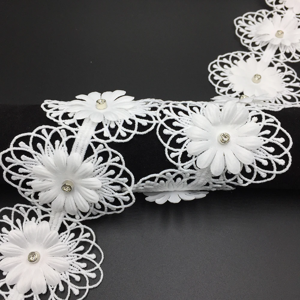 

New Cotton Lace Flower Rhinestone Trim, As picture