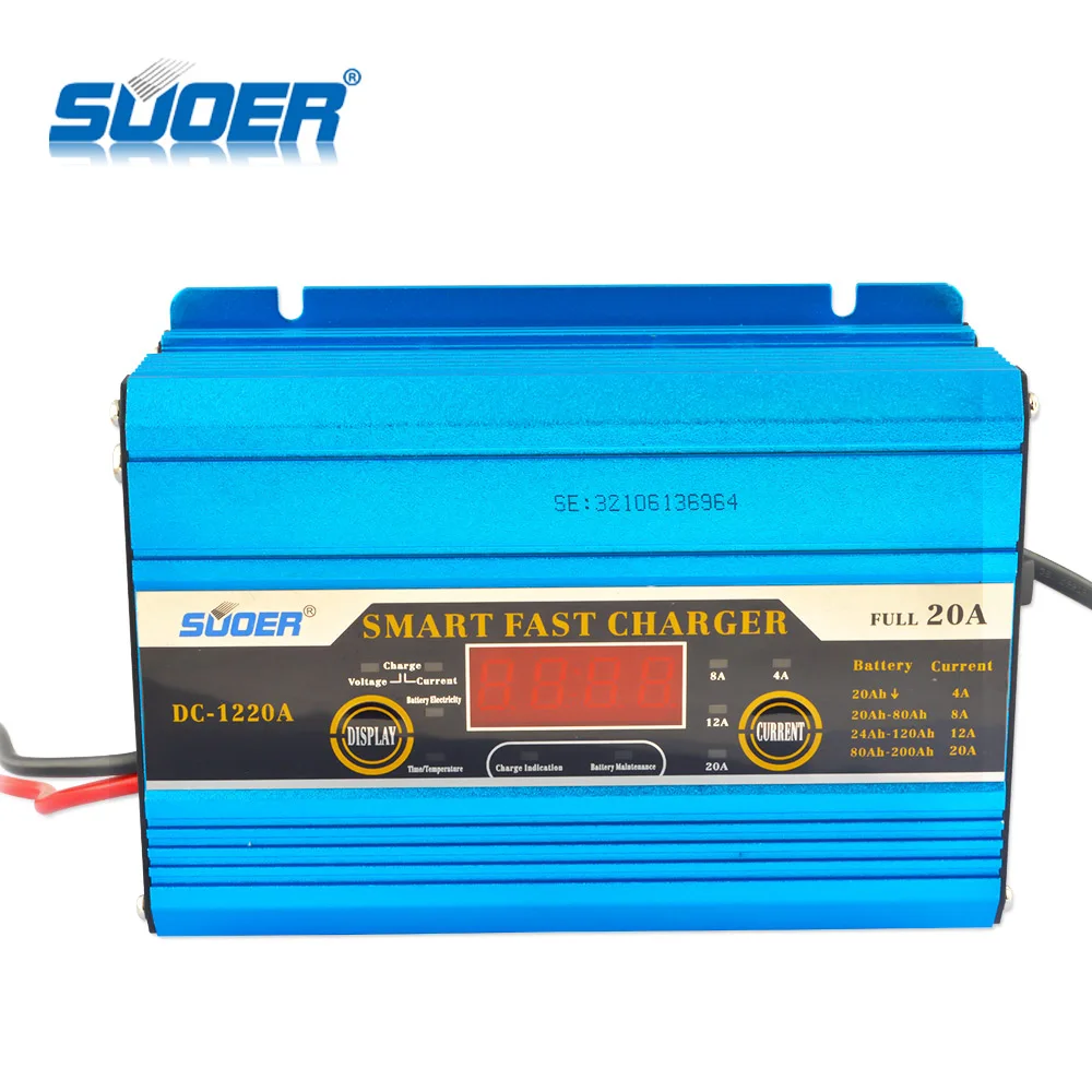 

Suoer Alibaba Wholesale 12V 20A Solar Car Automatic Battery Charger, Blue