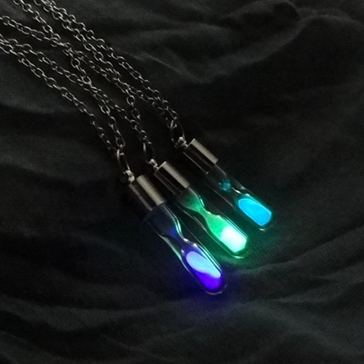

Fine jewelry color glow in dark necklace pendant ladies accessories time hourglass necklace, Blue;green;sky blue