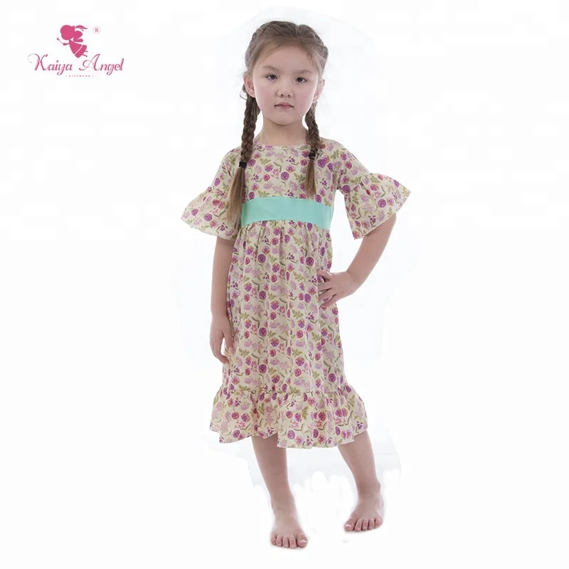 

2018 new design cotton half sleeve baby summer long dress floral print beach nice dresses for girls for summer, Many colors available