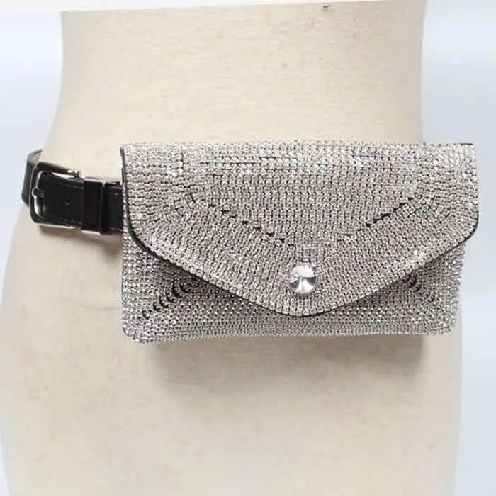 

hot sell Bling Bling Women pu leather Diamonds fanny bag Purse Rhinestones Crystal Purse waist Bags