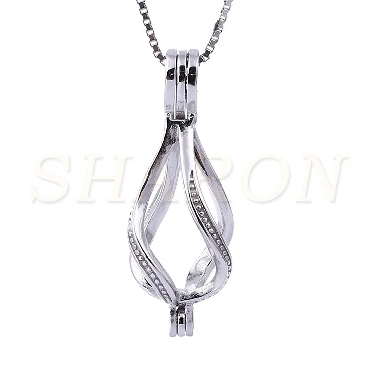 

Gemstones Teardrop Sterling Silver Water Drop Pearl Cage Pendant