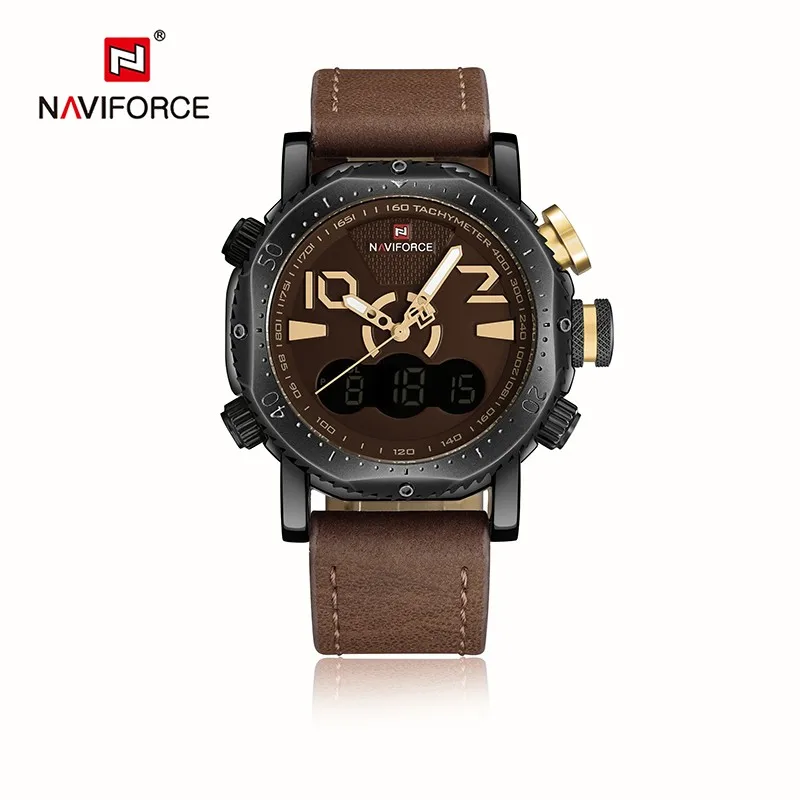 

Mens Watches Top Brand Luxury NAVIFORCE Fashion Casual Quartz Watch Sport Led Display Waterproof Leather relogio masculino