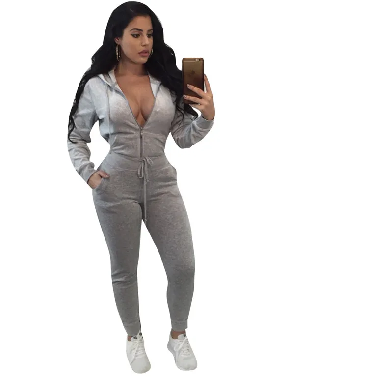 
Custom Logo Hign Quality Long Sleeve V-neck Velour Tracksuit For Women 