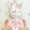 Solid wood board with gold macaron wood beads floating swing wall shelf