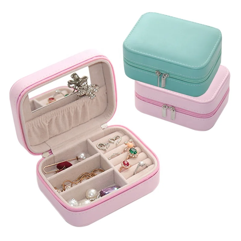 BMD PU17001-N1901 Colorful PU jewellery storage trinket box Mother's day gift Small zipper travel jewelry box