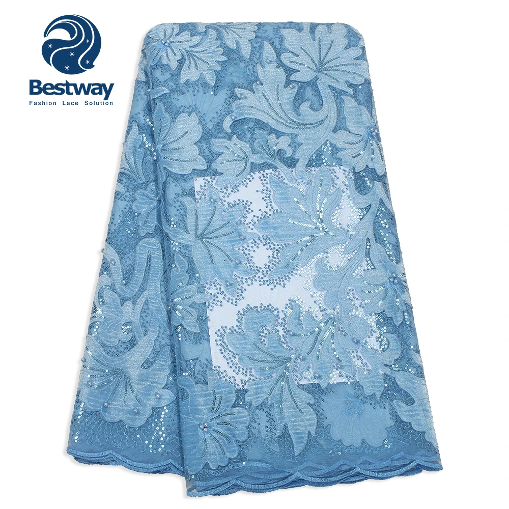 

Bestway Sky Blue Velvet Lace African Wedding Dress French Lace Fabric with velvet FL0464, Teal;beige;royal blue;coral;pink;red;peach;grey