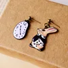 Asymmetric Enamel Clock Rabbit Stud Earrings Cute for Girls Alice Princess in Wonderland Movie Jewelry Fairy Tale Friends Gifts