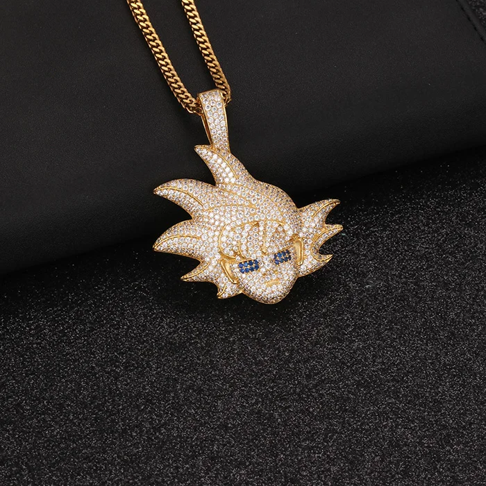 Fashion Sun Goku Gold Pendant Iced Out 
