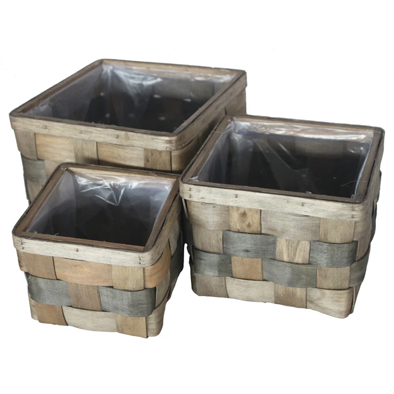 

Cheap wholesale vintage woodchip woven flower basket pot with liner, Natural