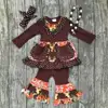 Fall/winter baby girls outfits children clothes reindeer print brown gold cotton pocket ruffle floral boutique match accessory