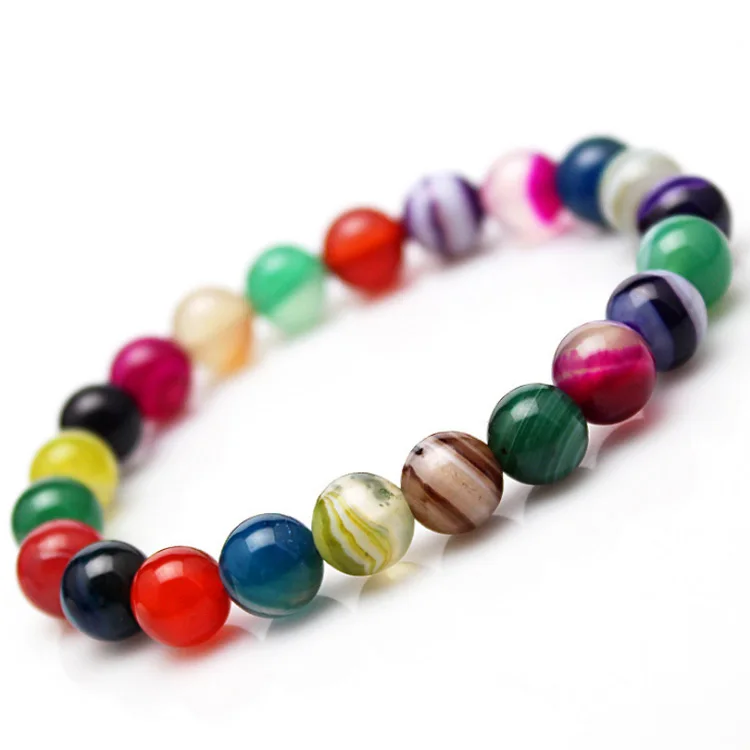 

Natural Genuine SemiPrecious Gemstones Healing  Beaded Stretch Striped Agate Bracelet 7 Unisex