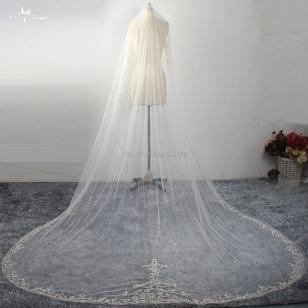 Lzp419 Real 3 Meters Long Wedding Veil Embroidery Heavy Beading Bridal ...