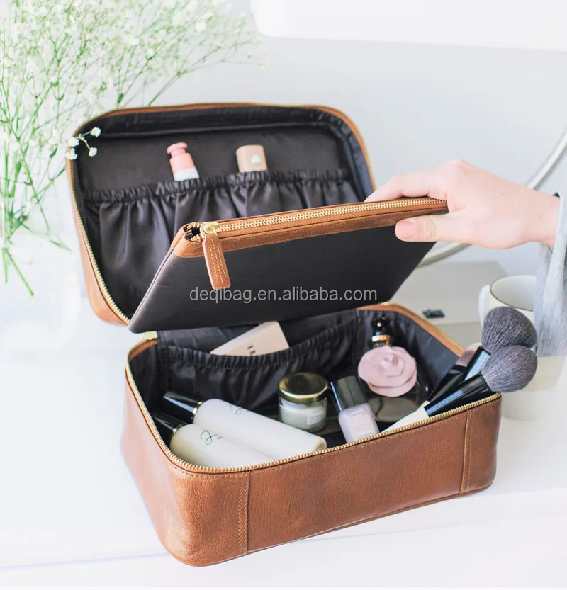 Men's Airline Leather Cosmetic Toiletry Bag Travel Leather Organizer