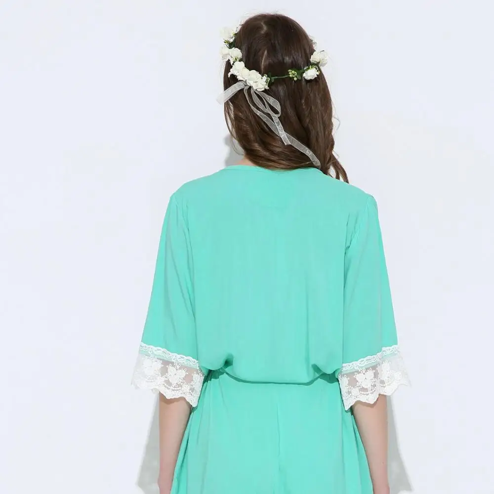 

Bridal robes Colorful Summer bridesmaid Robe lace Robes FRS020, Blue