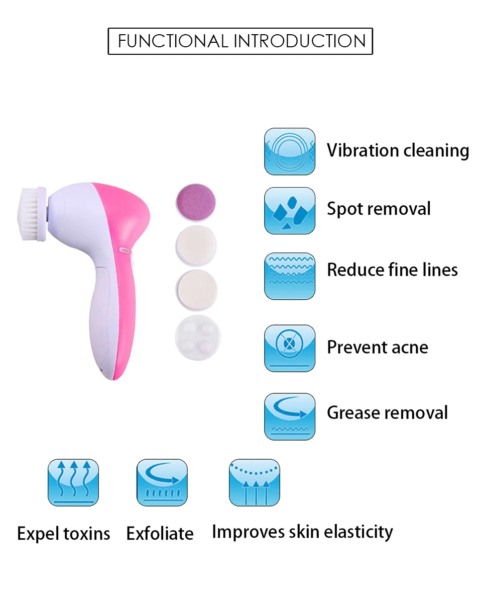 Facial Cleanser Machine Cleaning Skin Care Spin Brushes Vibrator Massager Replaceable Head Brush Beautiful Relief Massager