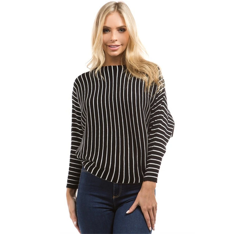 

Autumn Popular Black Batwing Sleeve Striped Ugly Christmas Pullover Sweater For Women