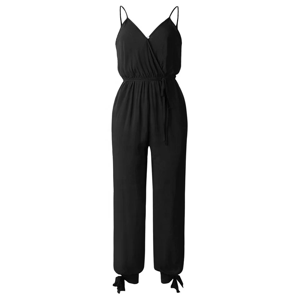 

New Design Fashion Black Chiffon Drawstring Jumpsuit