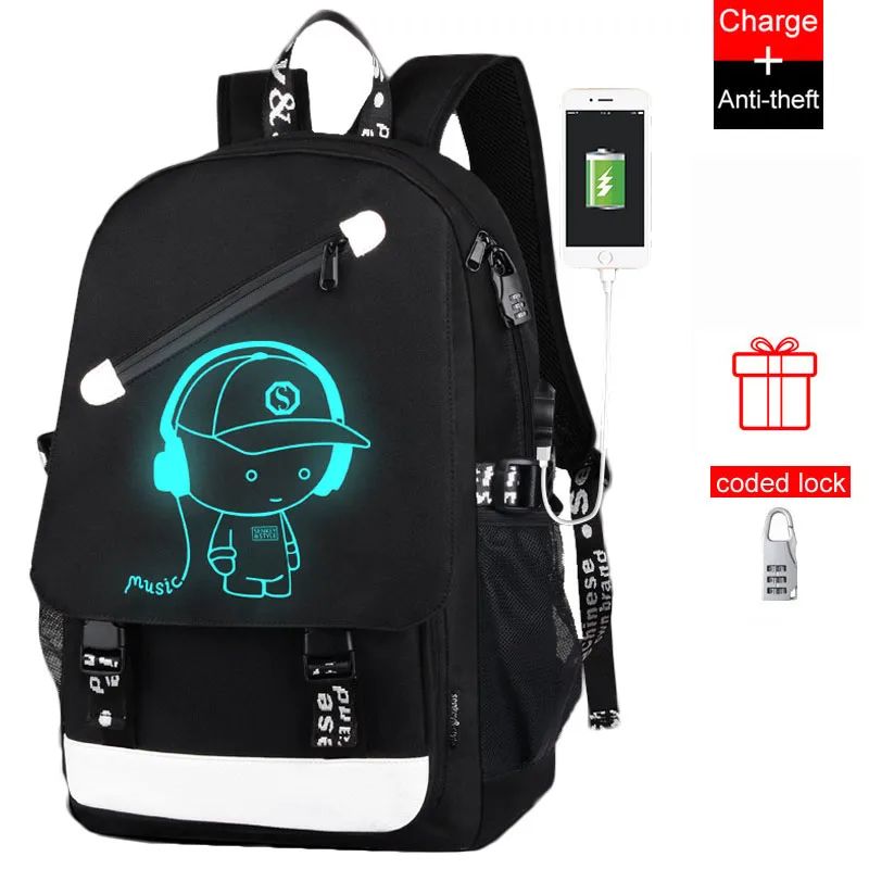 

Luminous Animation USB Charge Changeover Joint Bags Teenager anti-theft backpack luminous backpack bag, Customized color