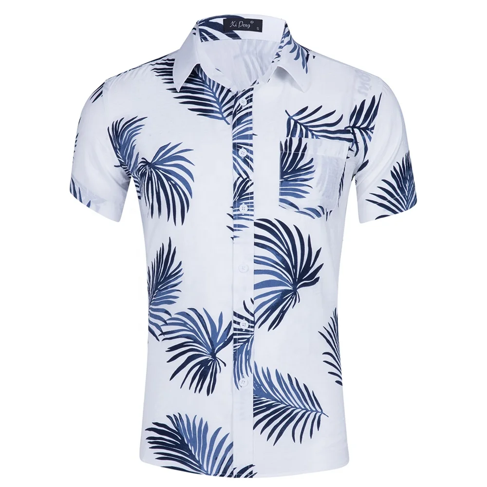 

In stock man short sleeve beach hawaiian shirts white men shirt cotton, Multi color
