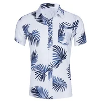 

In stock man short sleeve beach hawaiian shirts white men shirt cotton