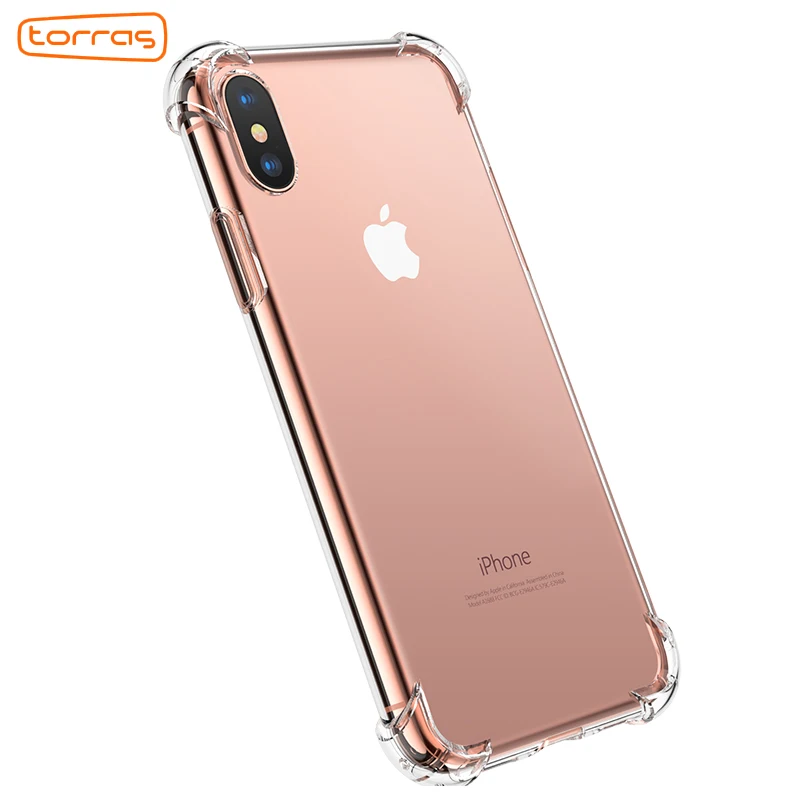 

Torras wholesale Ultra Thin mobile cover Clear Crystal Transparent shockproof soft tpu material Cell Phone Case for IPhone X, Black;red;transparent