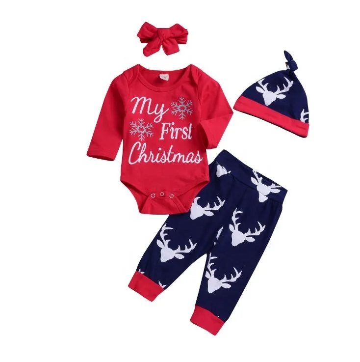 

Four-piece red - letter long - sleeved haunch pants