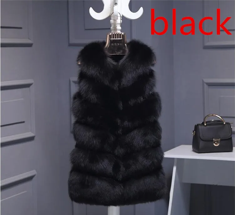 Winter new fashion black woman artificial fur coat vest