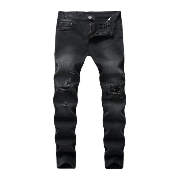 

Casual Jeans Hiphop Street Straight Broken Hole Ripped Skinny Distressed Male Vintage Black Long Pants
