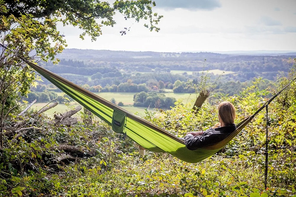 Double Portable Lightweight Parachute Nylon Fabric Camping Hammock With