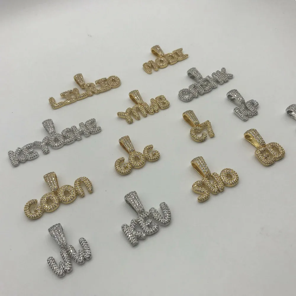 

Custom Jewelry Ice out Name Chain bubble letter pendant, Yellow/white/rose gold