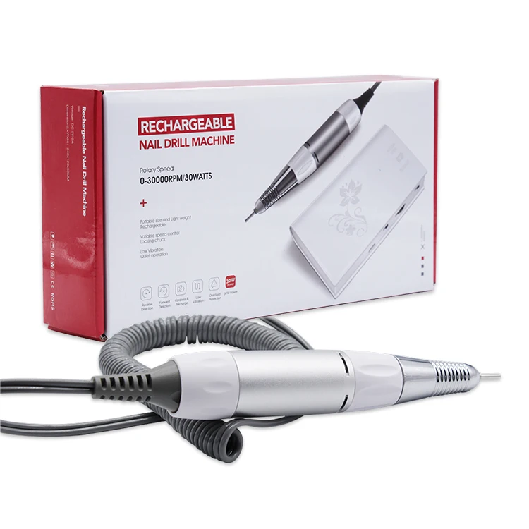 

New design professional rechargeable wireless electric nail drill with Polish Bits Set, White/ silver