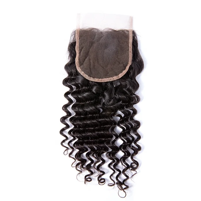 

Top grade no shedding tangle unprocessed virgin human hair 4*4 free part free deep curly sample closure