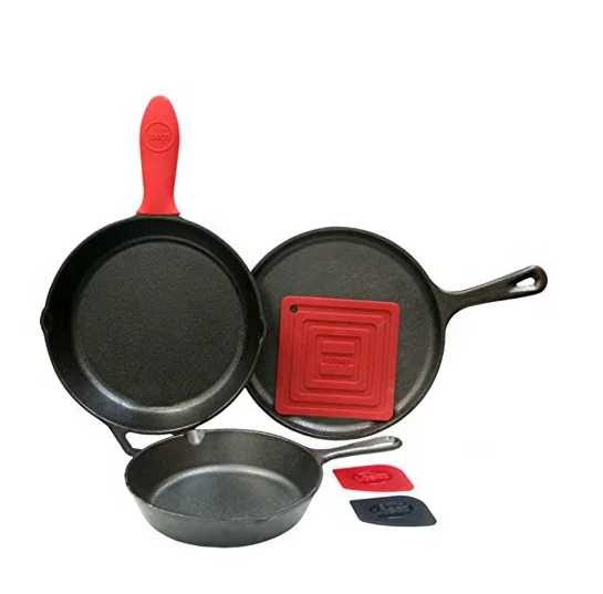 Lodge Cast Iron Skillet with Red Silicone Hot Handle Holder, 10.25-Inch