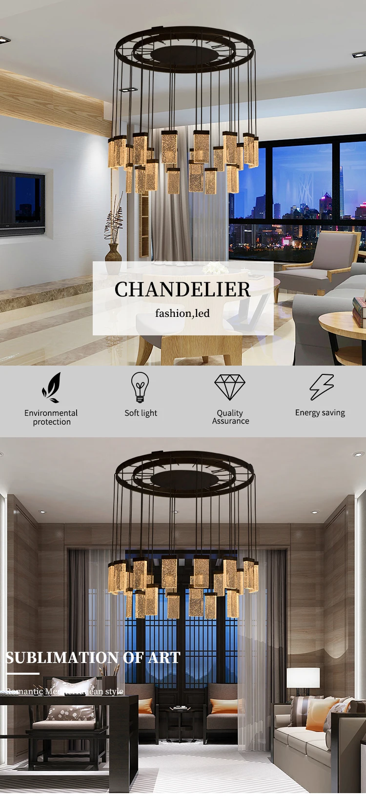 Crystal suspension chandelier lighting