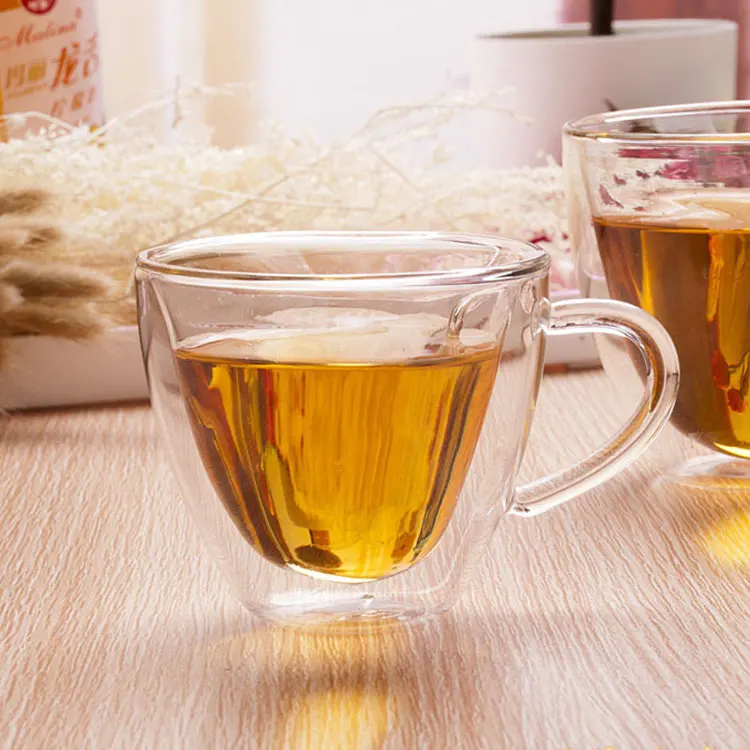 

Hot sale glass tea coffee beer cup double wall glass with handle, Clear