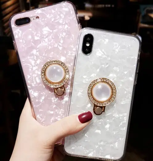 

Luxury Bling Conch Ring Bracket Phone Case For iphone 7 Plus Case For iPhone X 6 6S 7 8 Fashion Girl Style Foil Back Cover