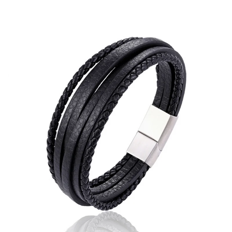 

New Arrival Plain Styles Mens Jewelry Genuine Leather Black Bracelet, Black/white/brown/flower color /original;any color can be customizable