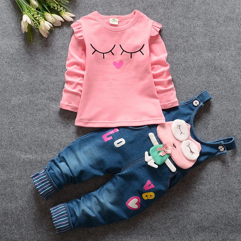 

Baby Girls Clothing Set Toddler Overalls pants Blouse girl clothes suits Cartoon Children Girls Clothes, Picture
